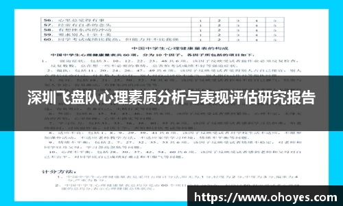 深圳飞盘队心理素质分析与表现评估研究报告